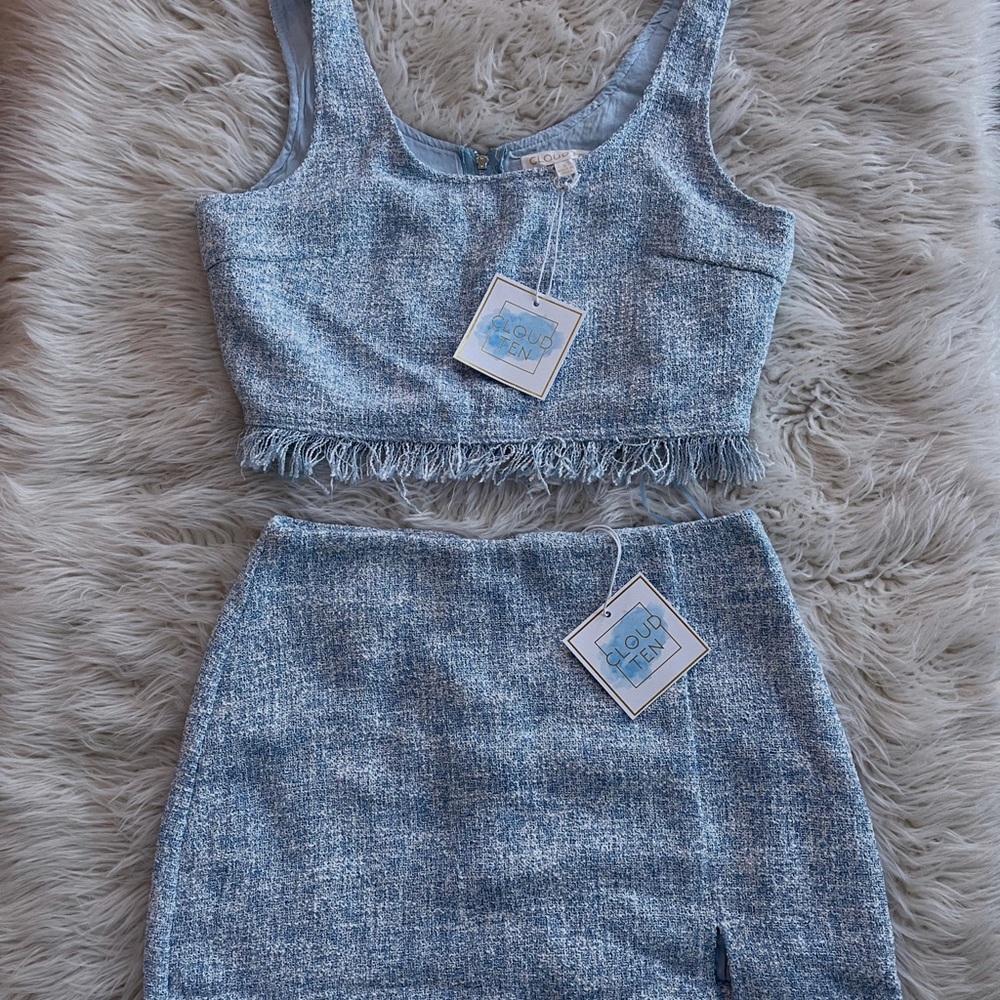 Small Cloud Ten Baby Blue Matching Set with Fringe Detail